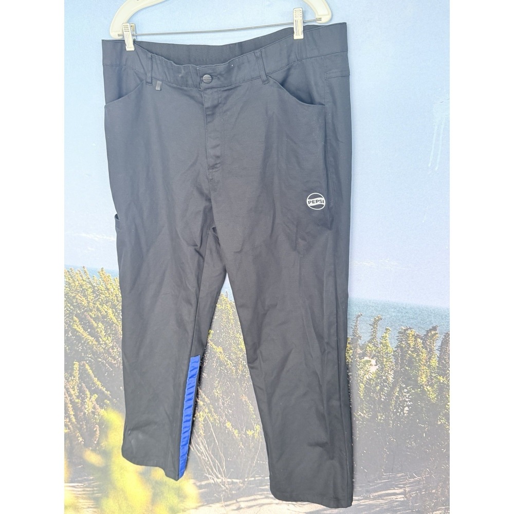 Pepsi Work Pants Mens 40X30 Black Straight Leg Blue Stripe Logo Uniform Workwear